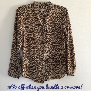 Chico’s Leopard Print Long Sleeve Blouse